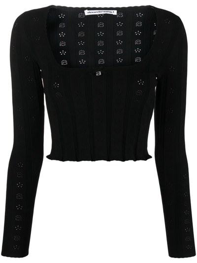 Alexander Wang Pointelle-knit Cropped Top In Black