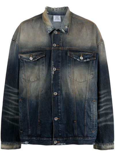 Vetements Distressed-effect Stonewashed Denim Jacket In Blue