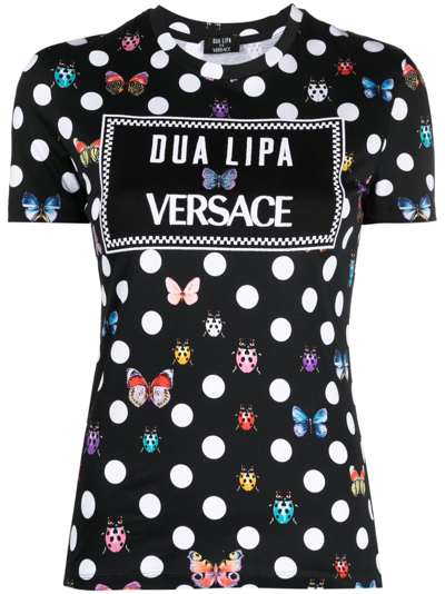 Versace Butterfly Ladybug Polka-dot Logo-patch Jersey T-shirt In Black Multicolor
