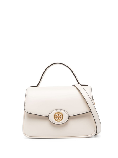 Tory Burch Robinson Spazzolato Leather Shoulder Bag In White