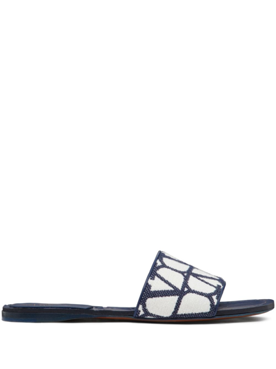 Valentino Garavani Vlogo Toile Slide Sandal In Blue