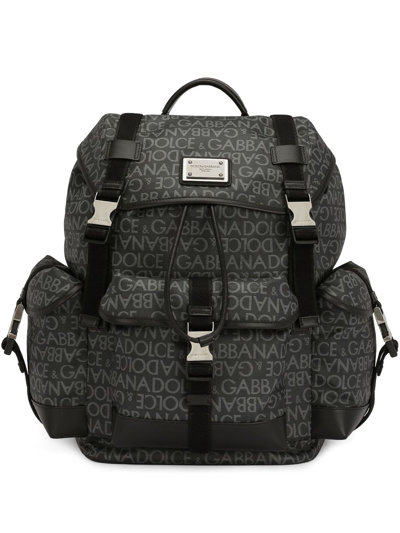 Dolce & Gabbana Logo Jacquard Buckled Backpack In Multicolor