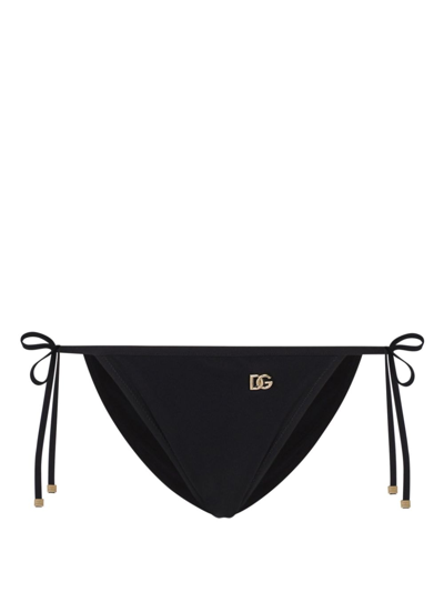 Dolce & Gabbana Logo-plaque Side-tie Bikini Bottom In Black