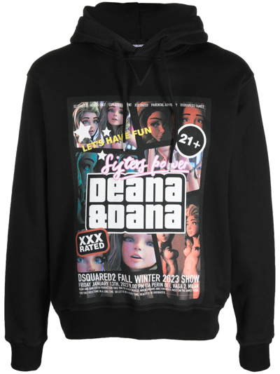 Dsquared2 Graphic-print Cotton Hoodie In Black