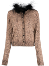 TWINSET LEOPARD-PRINT FEATHER-DETAILING CARDIGAN
