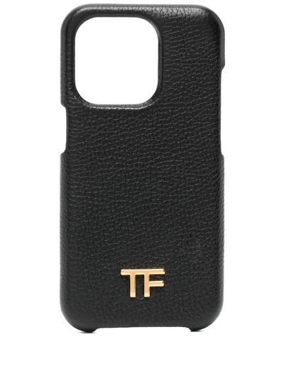 Tom Ford Iphone 14 Pro Leather Phone Case In Black