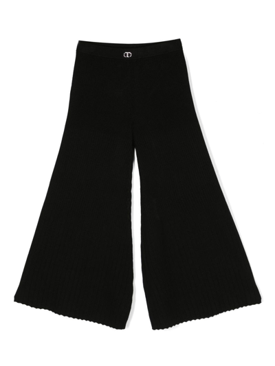 Twinset Kids' Logo-plaque Flared Trousers In Nero