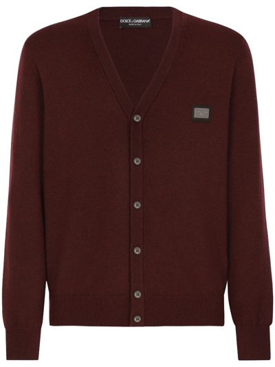 Dolce & Gabbana Logo-plaque V-neck Cardigan In Red