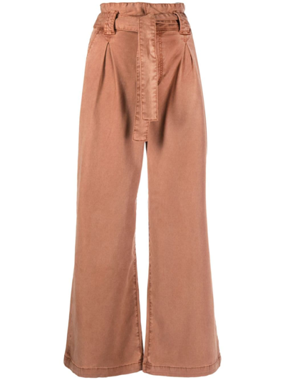 Paige Tied-waist Flared Cropped Jeans In Brown
