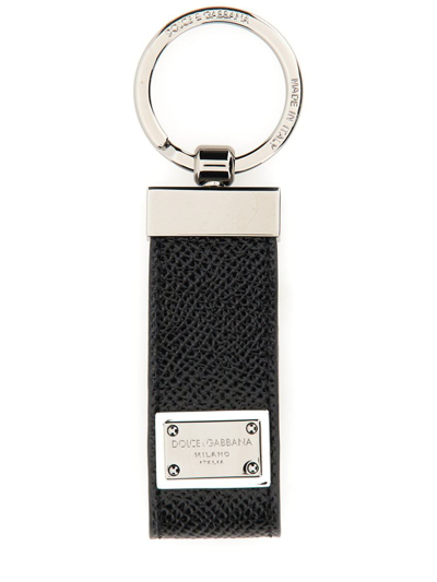 Dolce & Gabbana Logo-plaque Leather Keyring In Black