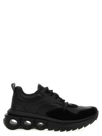 Ferragamo Elastic Knitted Casual Sneakers In Black