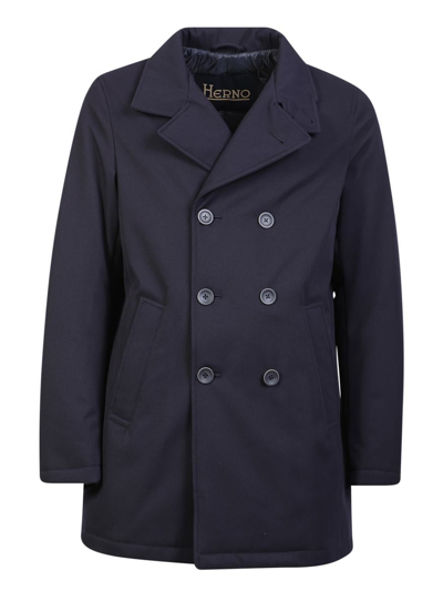 Herno Double Breasted Coat In Blue