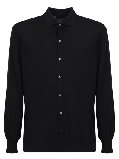 Lardini Long-sleeve Wool Shirt In Black