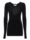 Msgm Twist-front Ribbed Long-sleeve Top In Black