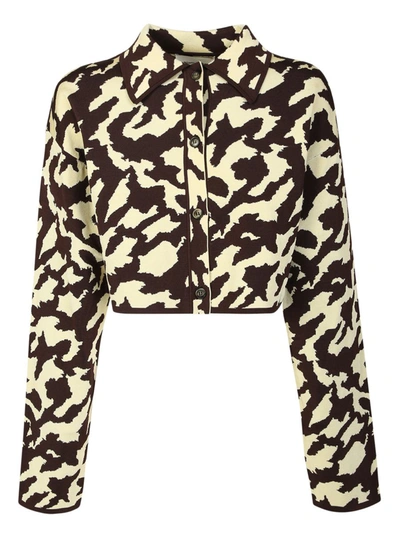 Nanushka Cropped Jacket With Animal Print Brown