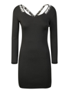 Off-white Ribbed Dress With Crossed Straps Detail Black In Black