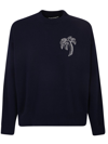 Palm Angels Embroidered Palm Sweater Black White In Black