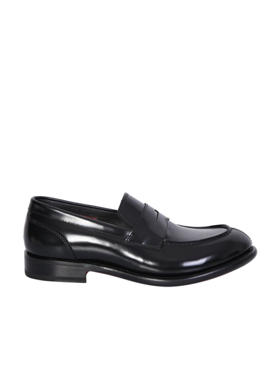Santoni Polished Leather Penny Loafers In Black