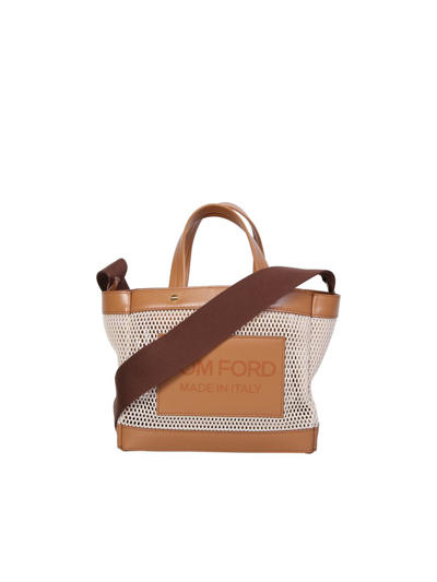 Tom Ford White And Beige Mini Shopping Bag In Brown