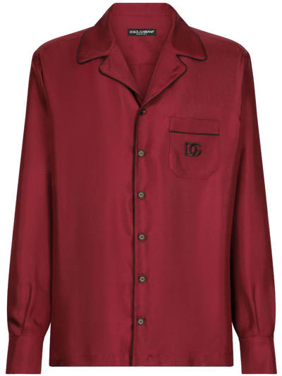 Dolce & Gabbana Dg Essentials Logo-patch Silk Shirt In Red