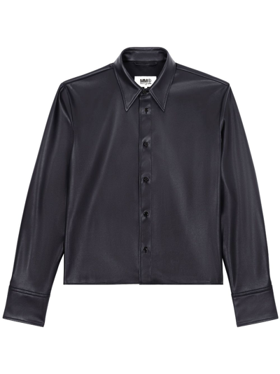 Mm6 Maison Margiela Long-sleeve Faux-leather Shirt In Black