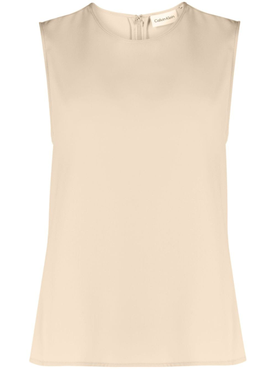 Calvin Klein Crew-neck Twill Tank Top In Neutrals