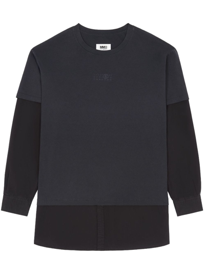 Mm6 Maison Margiela Layered Cotton Long-sleeve Shirt In Black