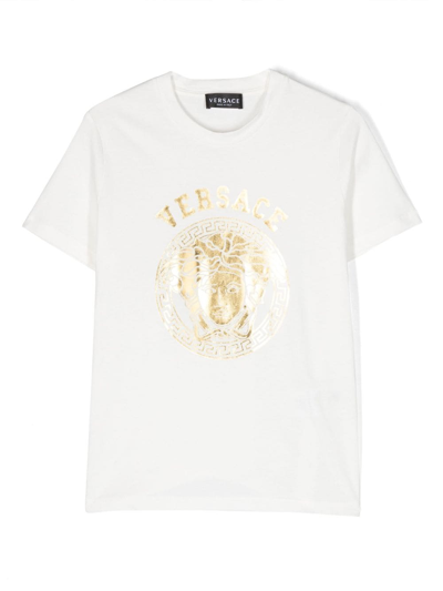 Versace Kids' Medusa-head Print Cotton T-shirt In White