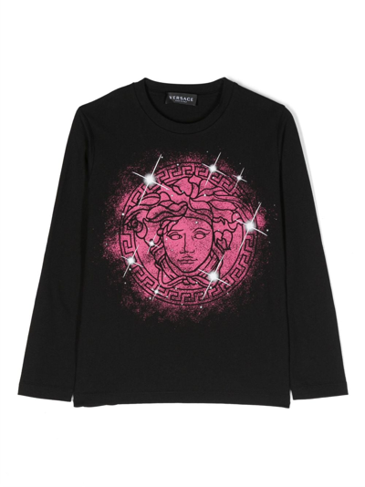 Versace Kids' Medusa-head Print Long-sleeved T-shirt In Black