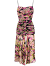 Pinko Abbronzato Sleeveless Floral Georgette Calf-length Dress In Black
