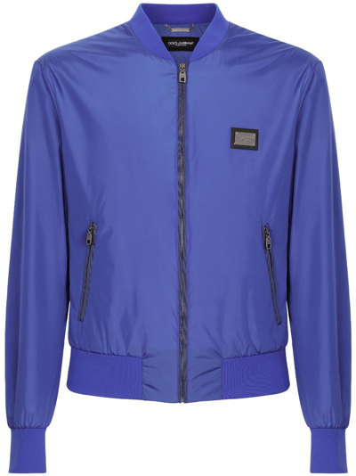 Dolce & Gabbana Dg Essentials Logo-plaque Bomber Jacket In Blue