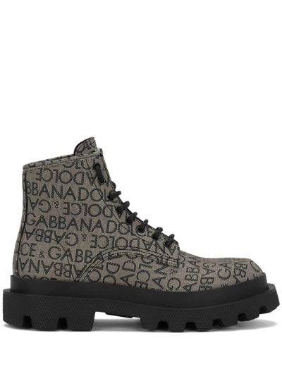 Dolce & Gabbana Logo-jacquard Ankle Boots In Gray