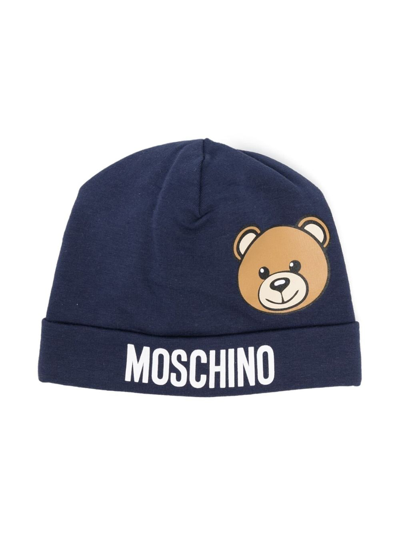 Moschino Babies' Teddy Bear Cotton Beanie In Blue