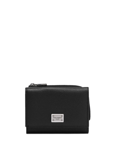 Dolce & Gabbana Logo-plaque Leather Wallet In Black