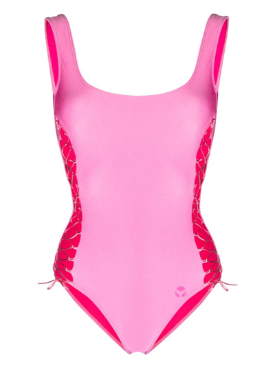 Leslie Amon Scoop Back Stretch Swimsuit In Pink