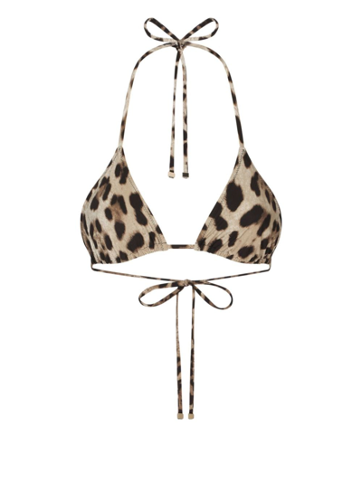 DOLCE & GABBANA LEOPARD-PRINT TRIANGLE-CUP BIKINI TOP