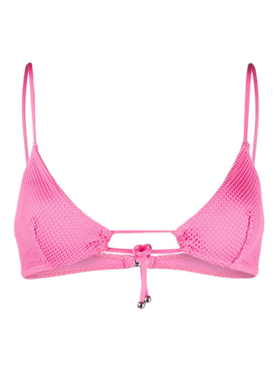 Leslie Amon Perforated Bikini Top In Pink