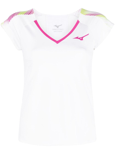 Mizuno Logo-print V-neck T-shirt In White