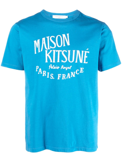 Maison Kitsuné Logo-print Cotton T-shirt In Blue