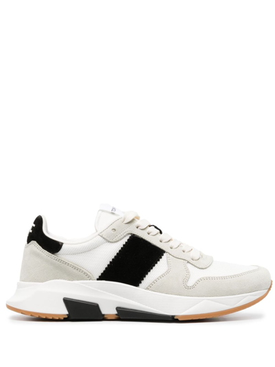 Tom Ford Suede And Technical Material Low Top Trainers In White
