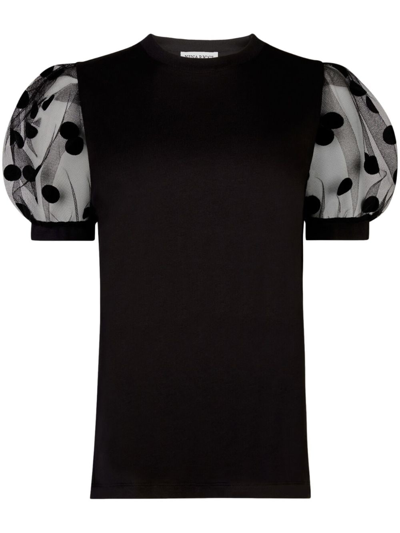 Nina Ricci Polka-dot-sleeves Cotton T-shirt In Black
