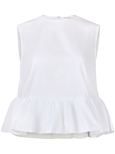 Nina Ricci Bow-detail Peplum Sleeveless Cotton Top In White