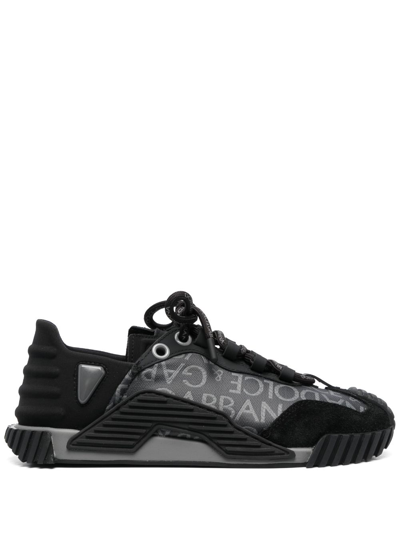 Dolce & Gabbana Logo-print Leather Trainers In Black