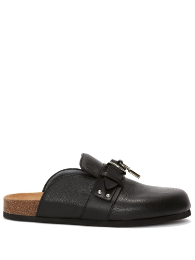 Jw Anderson Padlock Leather Mule Slides In Black