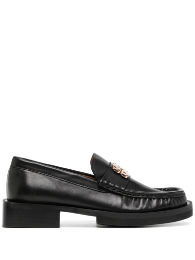Ganni Butterfly 30mm Leather Loafers In Black