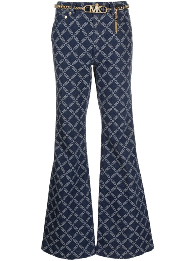 Michael Michael Kors Monogram-pattern Flared Jeans In Blue