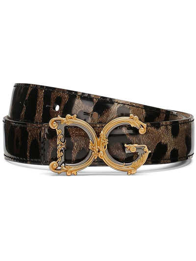 Dolce & Gabbana Dg-buckle Leopard-print Belt In Brown