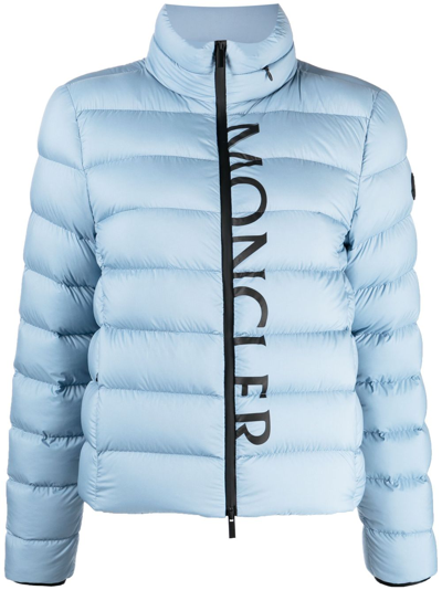 Moncler Cerces Logo Short Down Puffer Jacket In Light Blue