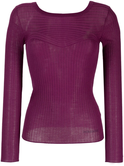 Patrizia Pepe Ribbed-knit Panelled Wool Top In Purple