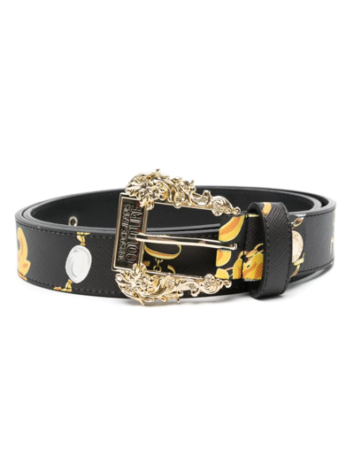 Versace Jeans Couture Logo-print Leather Belt In Black